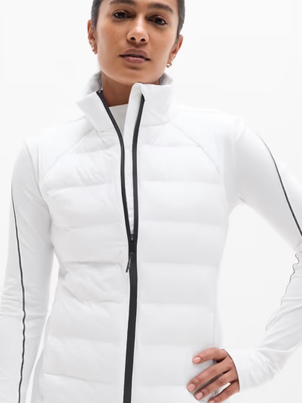 Athleta White Inlet Apex Quilted Vest With Black Zipper. NWOT